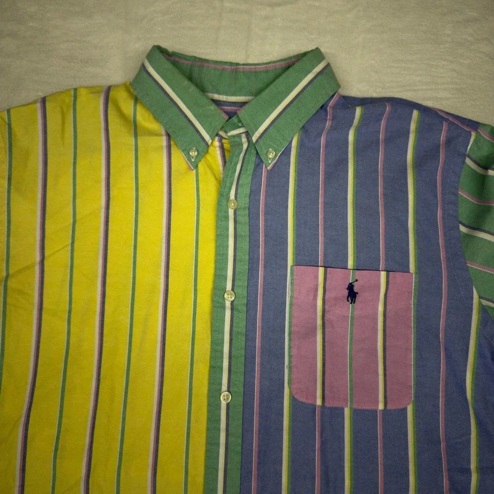 Polo Ralph Lauren Shirt Mens XL Striped Colorblock Button Down Preppy Coastal